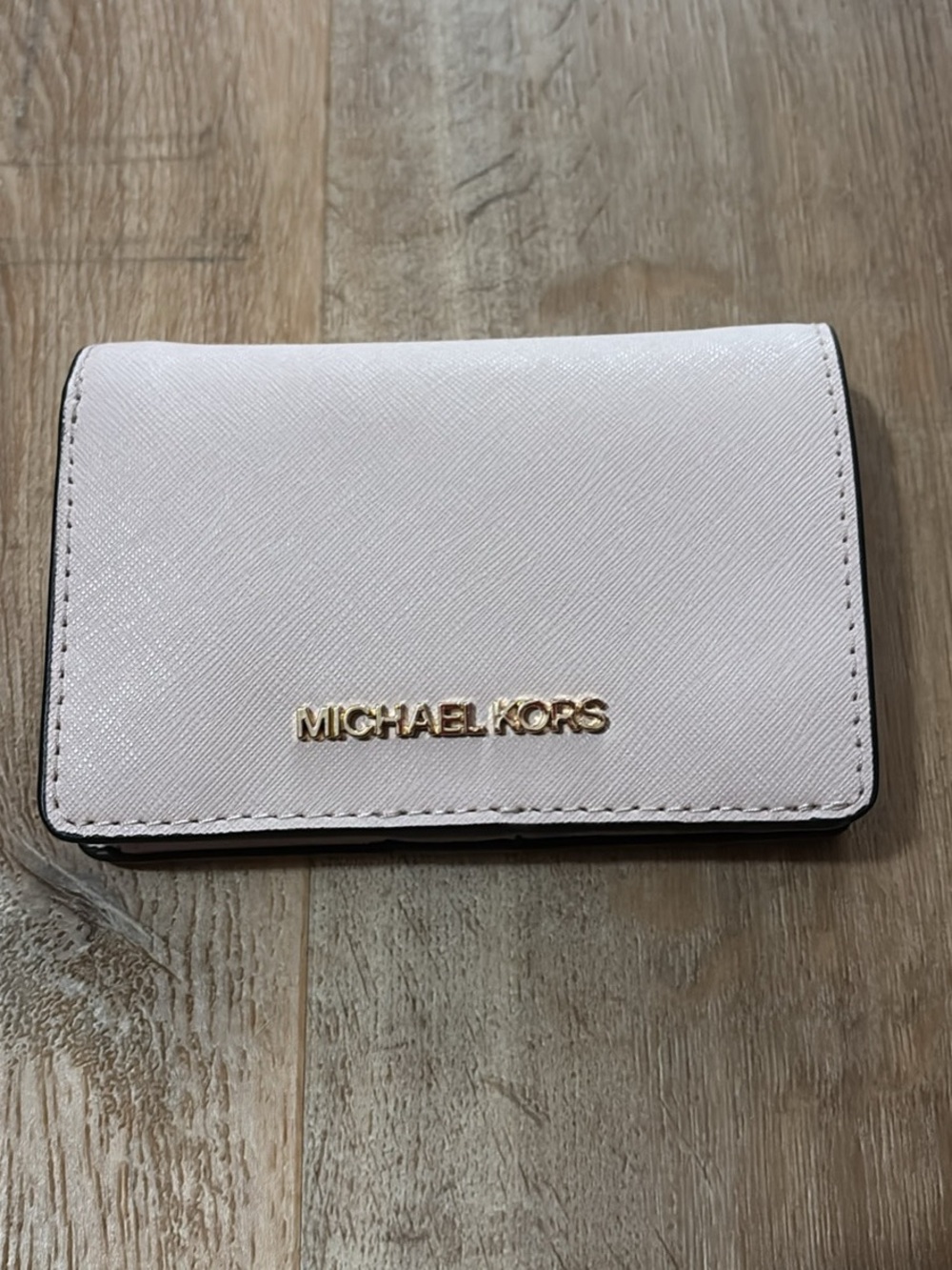 Michael Kors Light Pink Saffiano Leather Wallet with Gold Logo